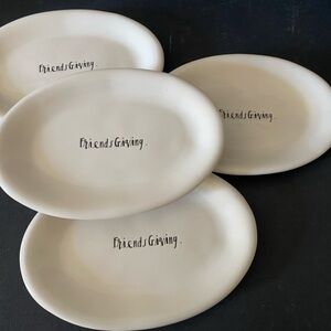 Rae Dunn Friendsgiving Thanksgiving Oval Appetizer Plates Lot of 4 New